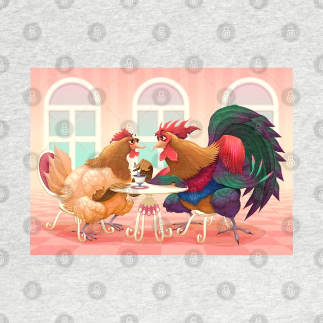 Hen and rooster in a cafè by ddraw